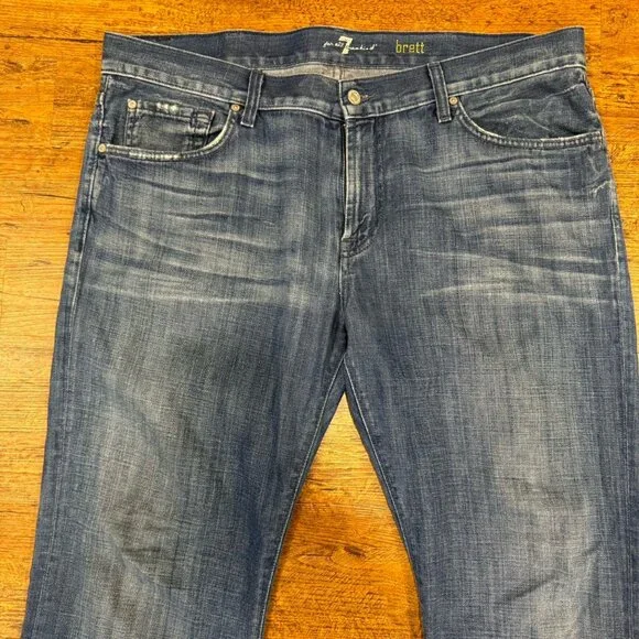 7 For All Mankind Brett Blue Casual Made In USA Denim Jeans Trousers Men's 38x35